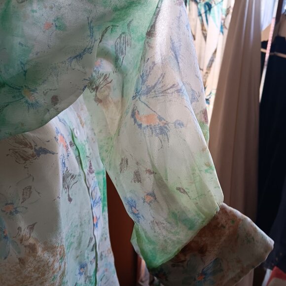 Vintage 70's Medium Sheer Floral Button-Down Blouse Long Sleeve Retro Pykettes - Picture 7 of 10
